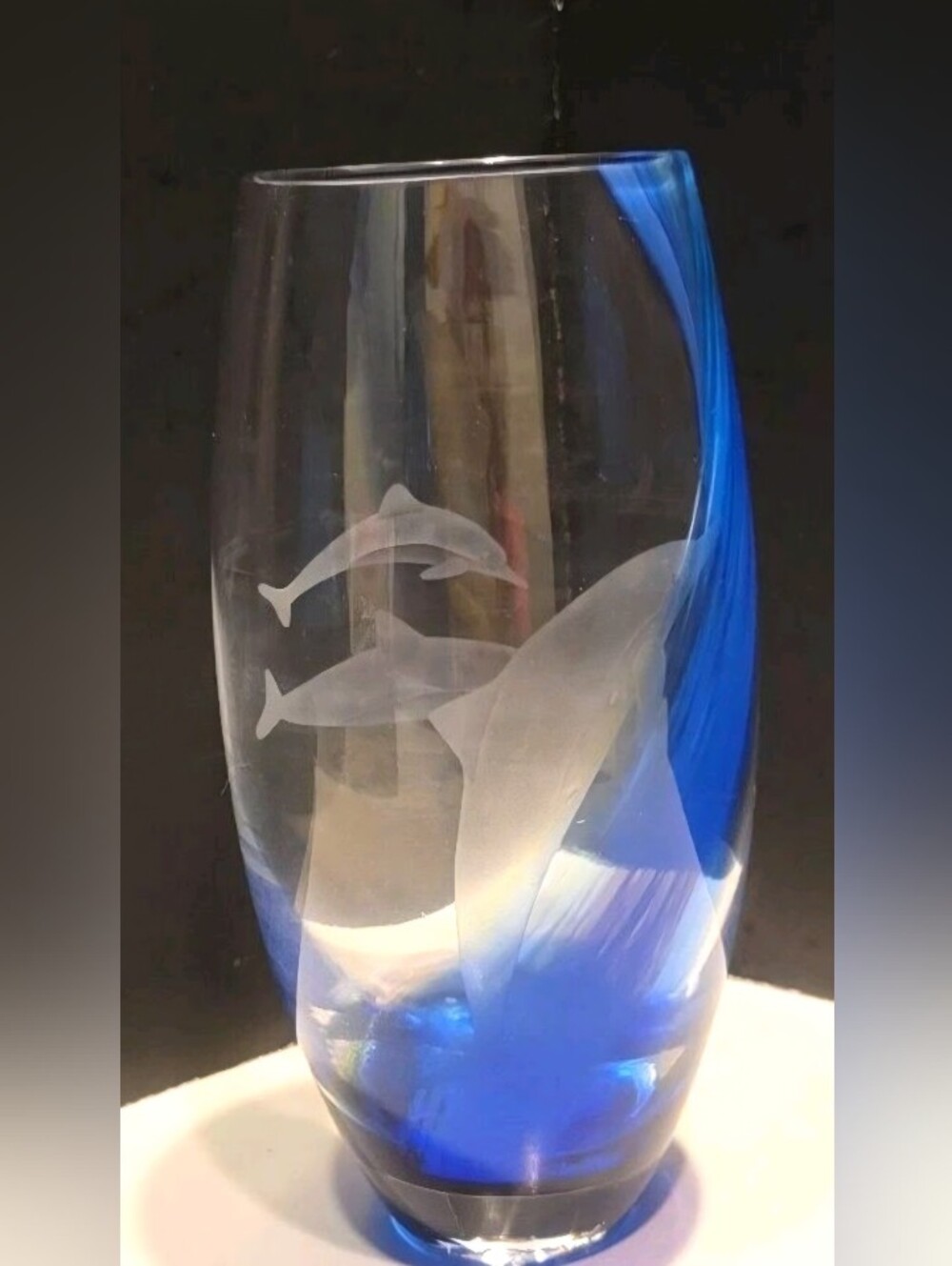 Caithnes Glass/ Lenox "Dolphin Paradise" Art Glass Vase-Handcrafted Scotland